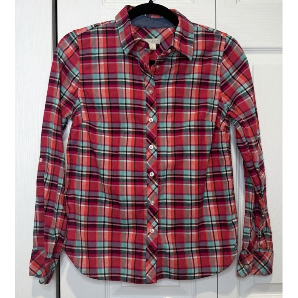 Talbots Womens Plaid Flannel Button Up Top Size P Cozy Cottagecore Y2K 90s Indie